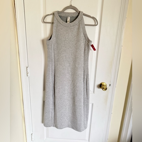 SPANX NEW Air Essentials Side Stripe Midi Dress in Light Grey Heather - Picture 7 of 9